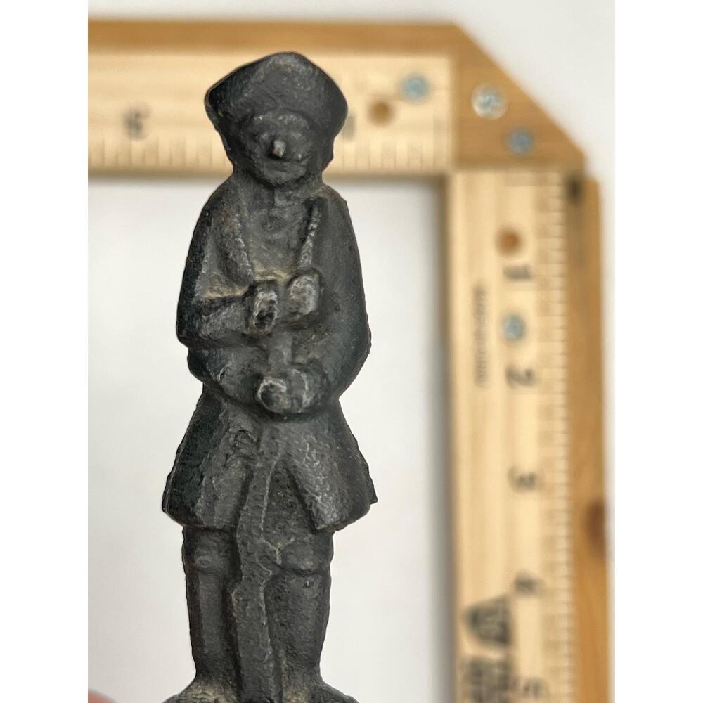 Vintage Cast Iron Bell with Soldier Figurine Handle Rustic Farmhouse Decor